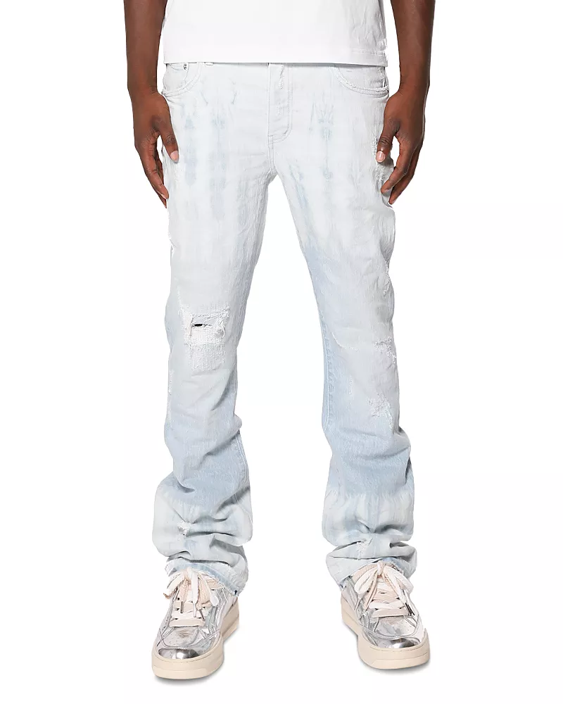 Purple Brand Tie Dye Flare Jeans in Super Light Indigo