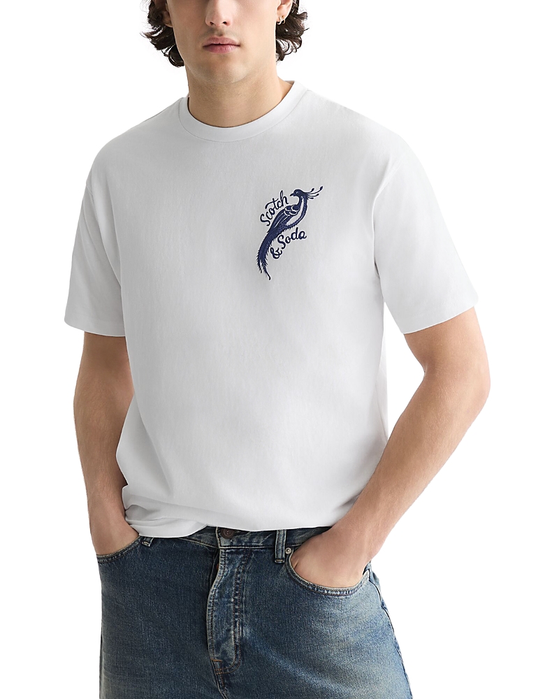 Scotch & Soda Delfts Blauw Front and Back Artwork Relaxed Fit T Shirt
