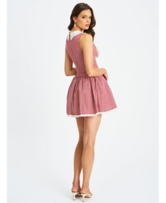  Nala Gingham Eyelet Lace Trim Peterpan Collar Mini Dress