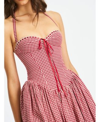  Susanna Gingham Halter Drop Waist Midi Dress