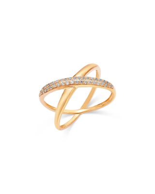 Diamond Micro Pave Crossover Ring in 14K Yellow Gold, 0.15 tcw