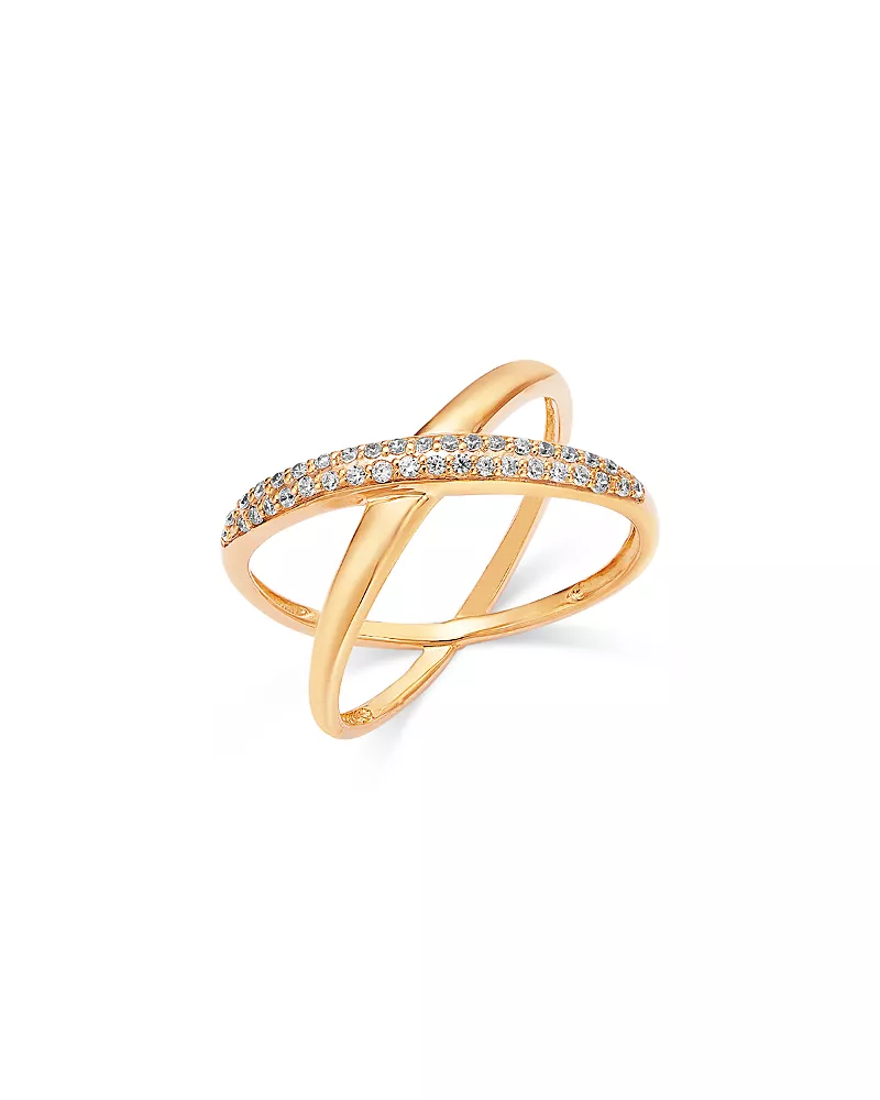 Bloomingdale's Fine Collection Diamond Micro Pave Crossover Ring in 14K Yellow Gold, 0.15 tcw