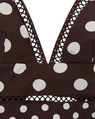 Polka Dot Lattice Trim One Piece Swimsuit