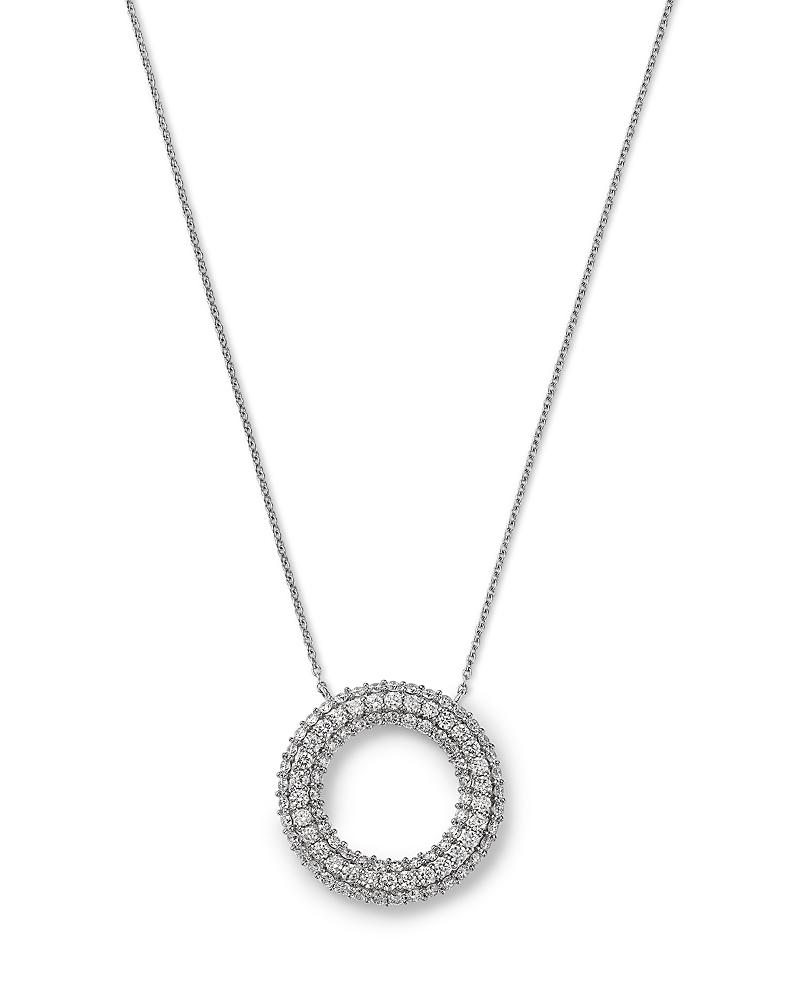 Bloomingdale's Fine Collection Diamond Pave Circle Pendant Necklace in 14K White Gold, 1.25 tcw