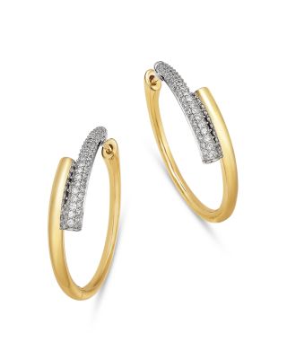 Diamond Oval Hoop Earrings in 14K White & Yellow Gold, 0.50 tcw