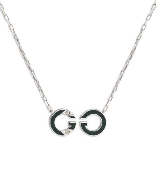 Sterling Silver Gucci Interlocking Enamel Logo Pendant Necklace