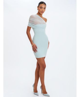  Phoebe One-Shoulder Ruched Mesh Mini Dress