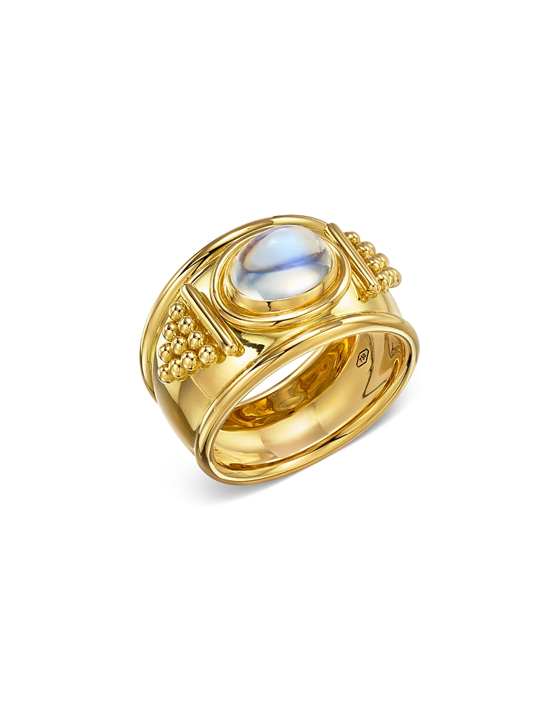 Temple St. Clair 18K Yellow Gold Classic Moonstone Granulated Pyramid Ring