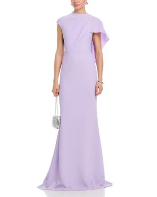 Crepe Asymmetrical Side Drape Cape Gown