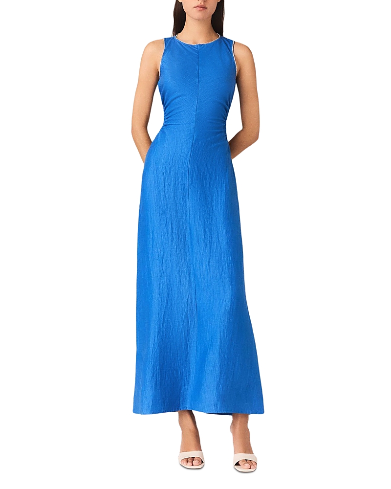 Maje Backless Linen Blend Midi Dress
