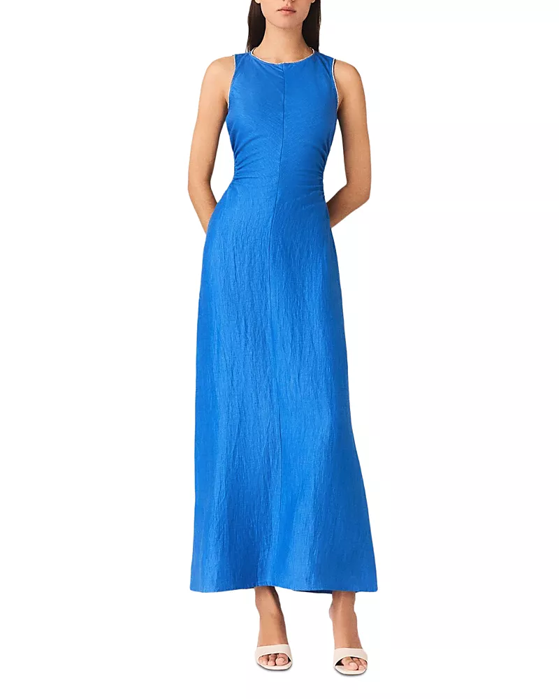 Maje Backless Linen Blend Midi Dress