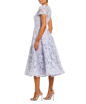 Lace Short Sleeve A Line Midi Dress With Bow