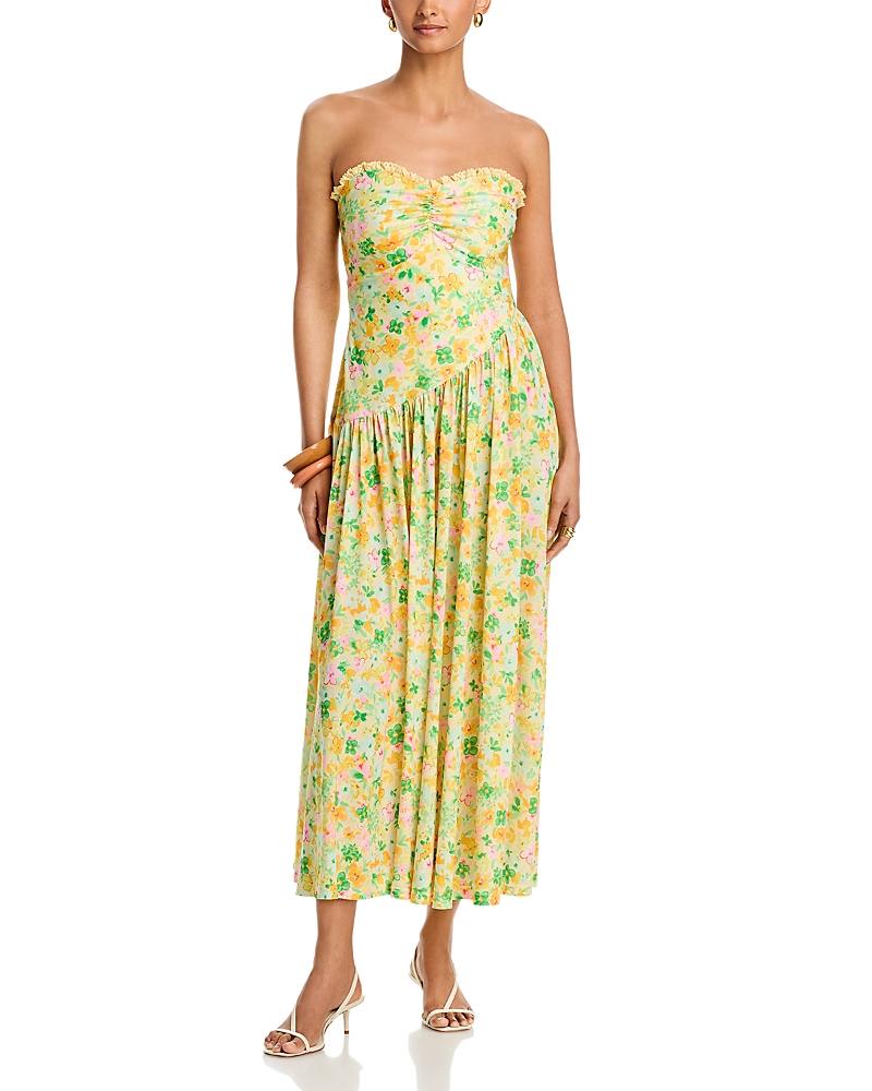 Aqua Floral Lace Strapless Midi Dress - Exclusive