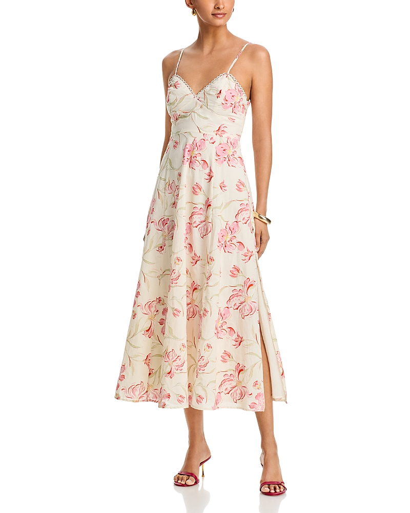 Aqua Embroidered Floral Lace Trim Midi Dress - Exclusive