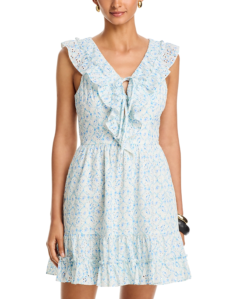 Aqua Ditsy Floral Ruffle Tie Mini Dress - Exclusive