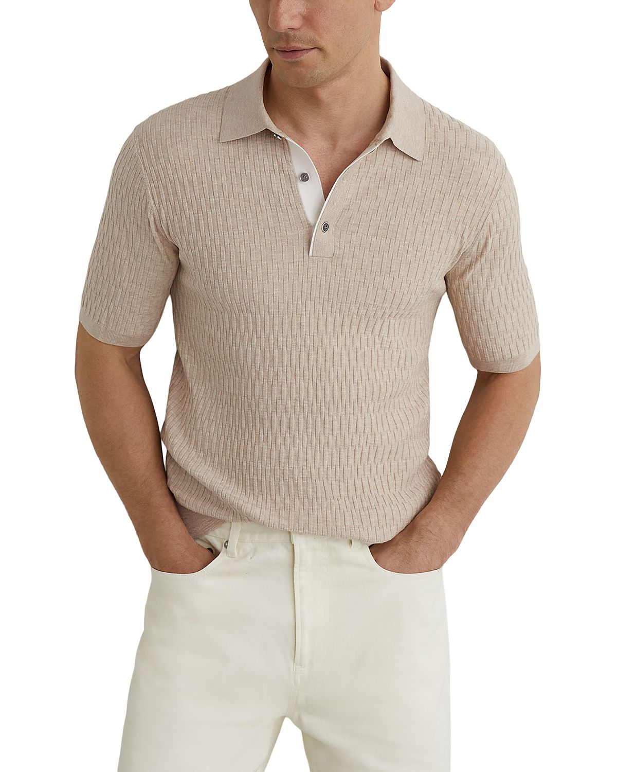 Reiss Slim Fit Oatmeal Brown Polo Shirt