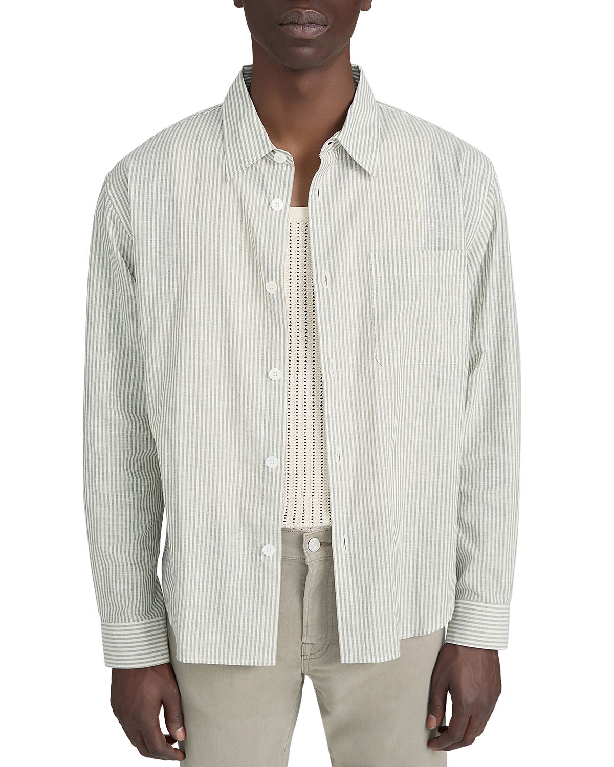 Frame Linen Blend Striped Shirt