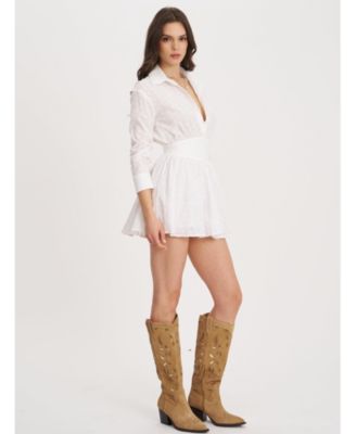  Gabriella Cotton Eyelet Button Up Long Sleeve Shirt Dress