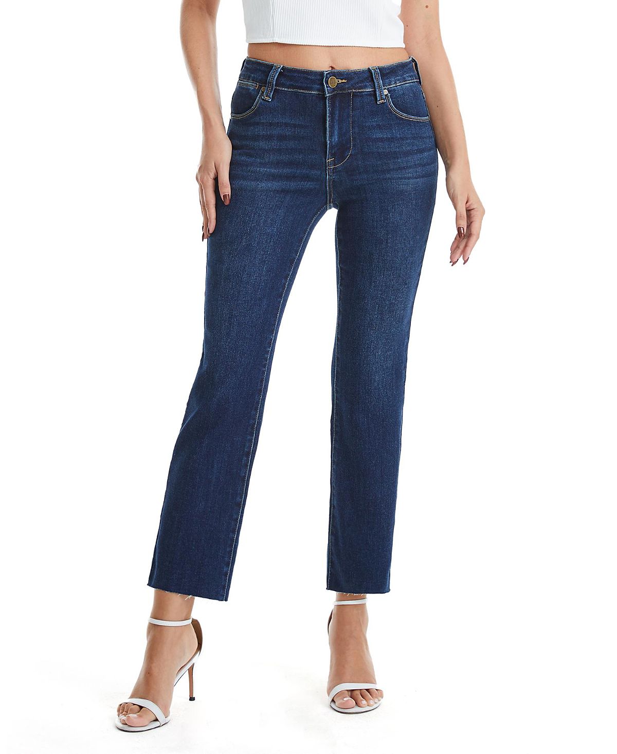 Bayeas Mid Rise Straight Raw Hem Edge Denim Jeans