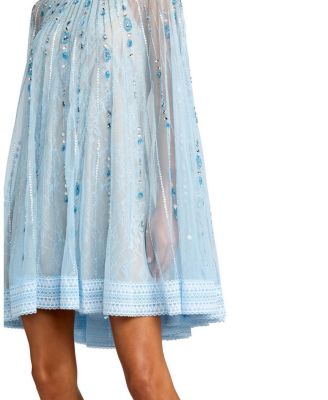  Hand-Beaded Lace Trapeze Mini Dress with Sheer Cape Sleeves