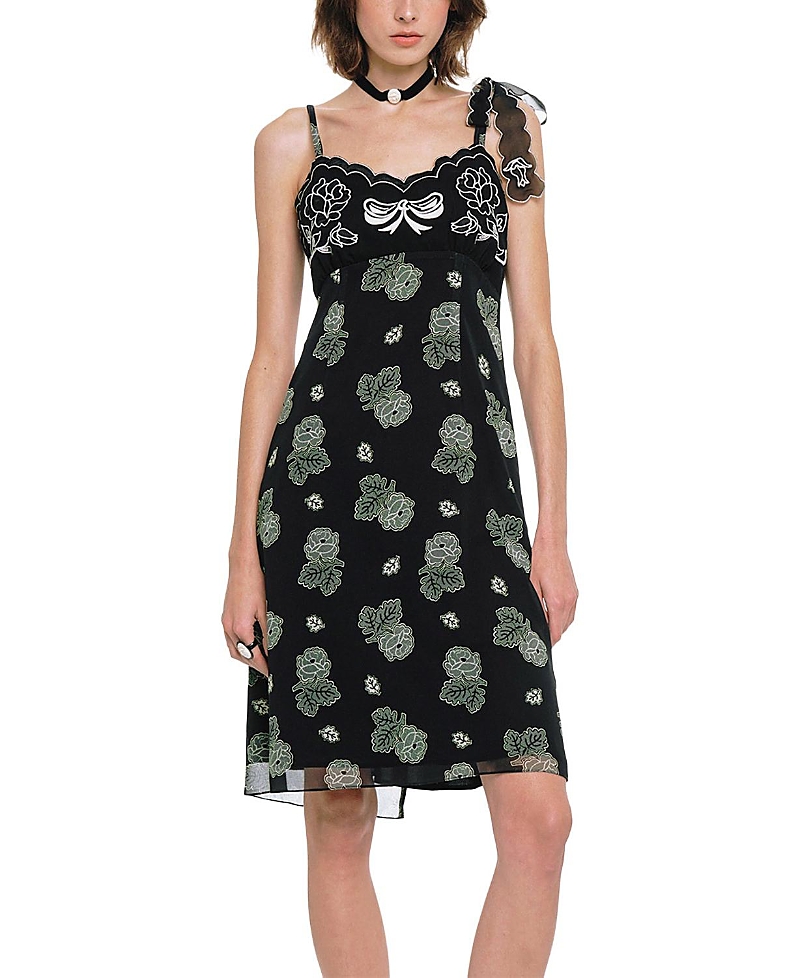 Anna Sui Lily and Roses Chiffon Combo Embroidered Slip Dress