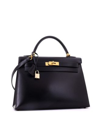 Kelly 32 Handbag Black Box Calf with Gold Hardware