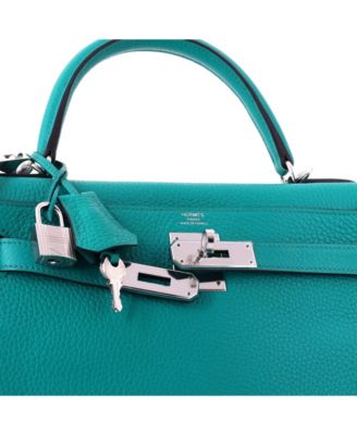 Kelly 28 Handbag Blue Clemence with Palladium Hardware
