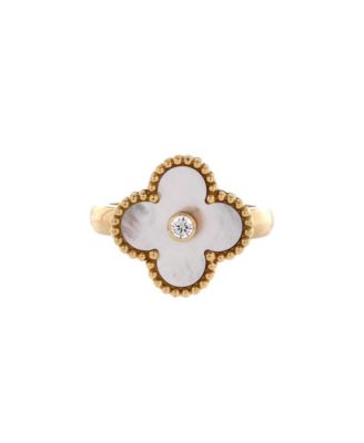  Vintage Alhambra Ring 18K Gold with Mother of Pearl and Diamond