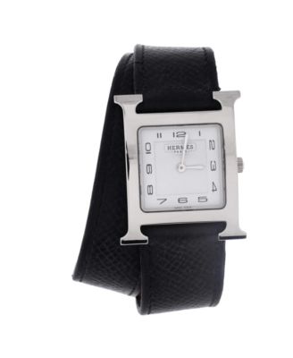 Heure H Double Tour Quartz Watch in Plated Metal and Leather 26mm