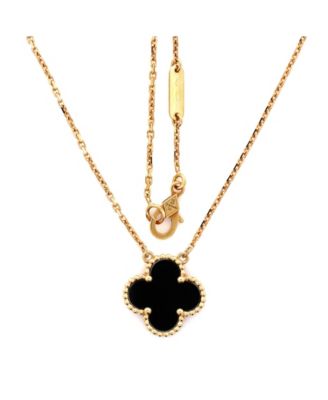  Vintage Alhambra Pendant Necklace 18K Gold and Onyx, 16.25"