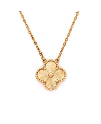  Vintage Alhambra Pendant Necklace Guilloche 18K Gold, 19.25"