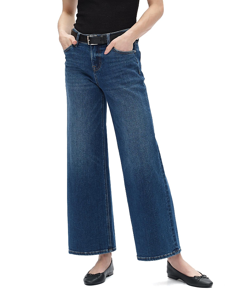 Bayeas Mid Rise Wide Leg Jeans Highly Stretchy Classic Denim for Women in Dark Blue Wash