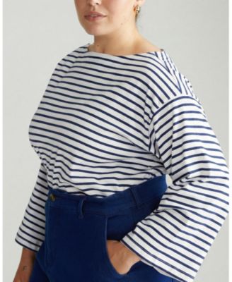  Women's Plus Size Montauk Breton Stripe Bell Sleeve Top