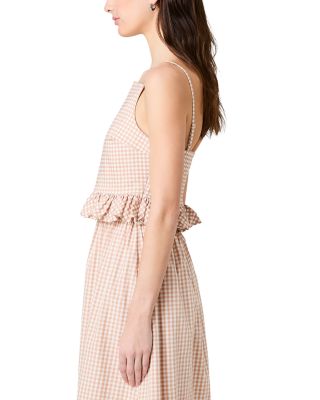 Lilah Stretch Cotton Petite Gingham Ruffle Peplum Top