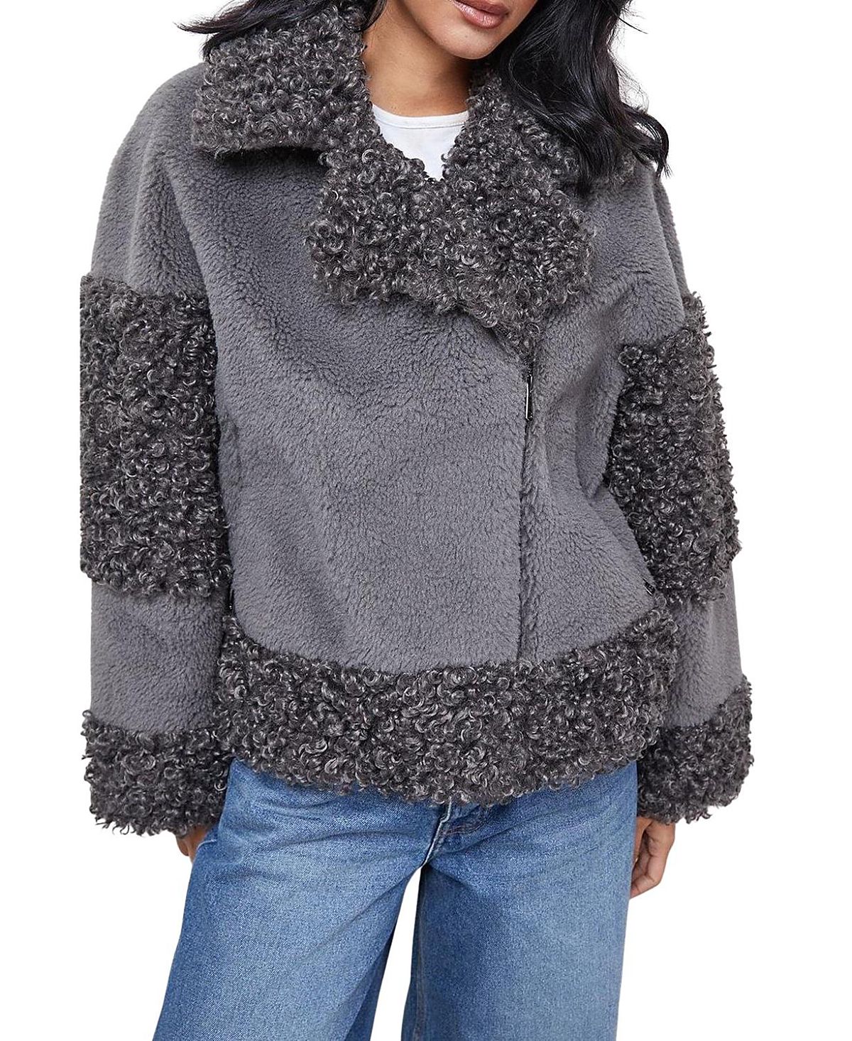 Warehouse Faux Fur Mix Zip Through Jacket