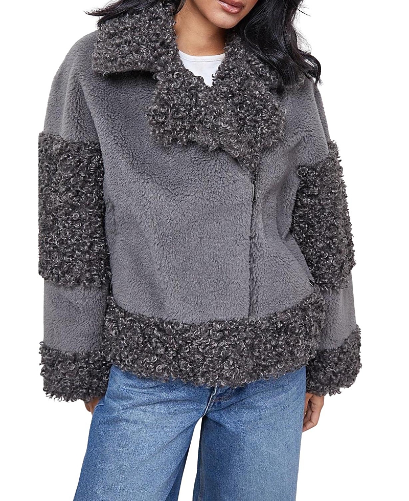 Warehouse Faux Fur Mix Zip Through Jacket
