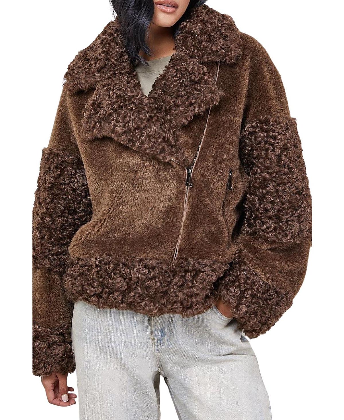 Warehouse Faux Fur Mix Zip Through Jacket