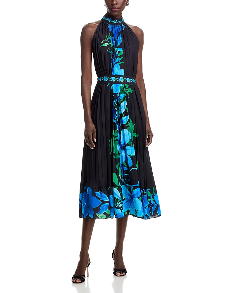 T Tahari High Neck Pleated Dress