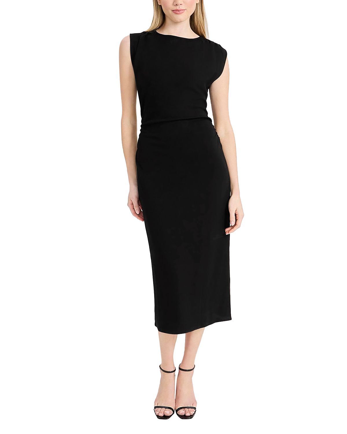 Donna Morgan Midi Dress with Strong Shoulders
