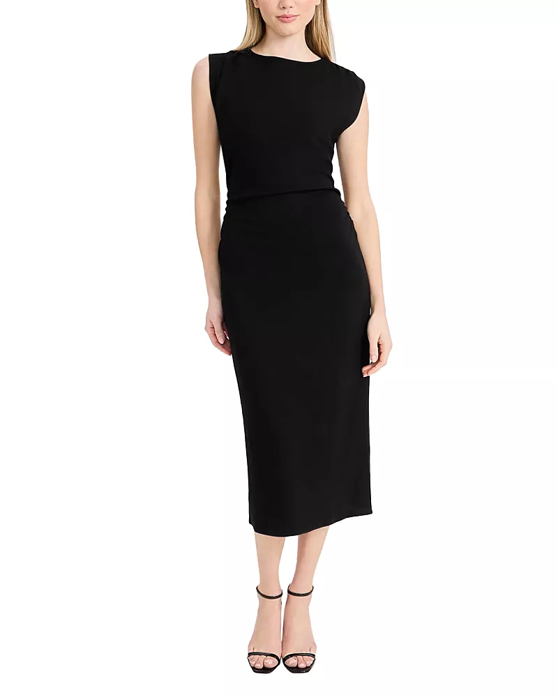 Donna Morgan Midi Dress with Strong Shoulders