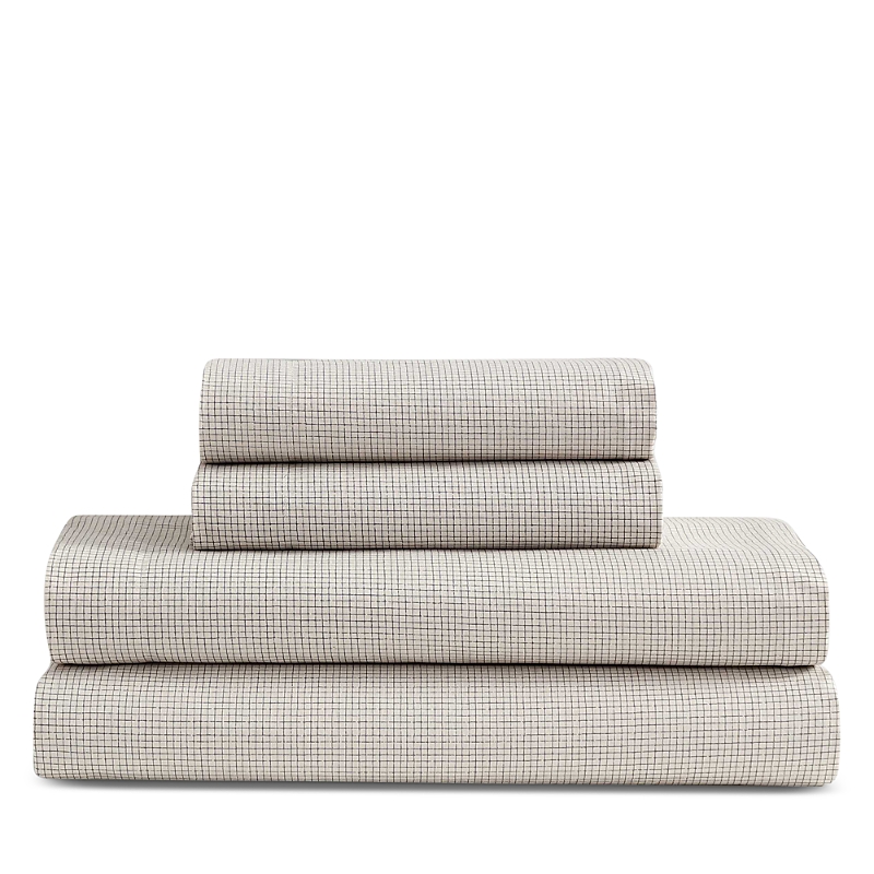 Calvin Klein Broken Grid Washed Cotton Percale 4 Piece Sheet Set, King In Flax/graphite