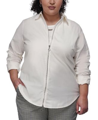  Plus The Essential Long Sleeve Oxford Zip Up Shirt