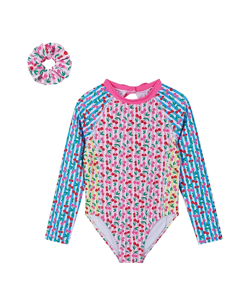 Andy & Evan Girls' Long Sleeve Rashguard with Srunchie - Little Kid
