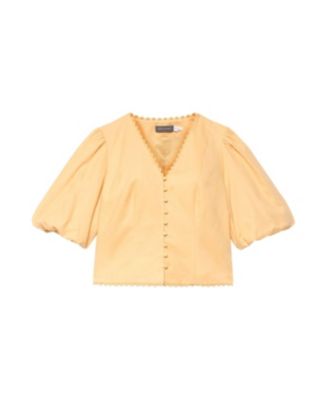  Women's Linen Puff Sleeve Top