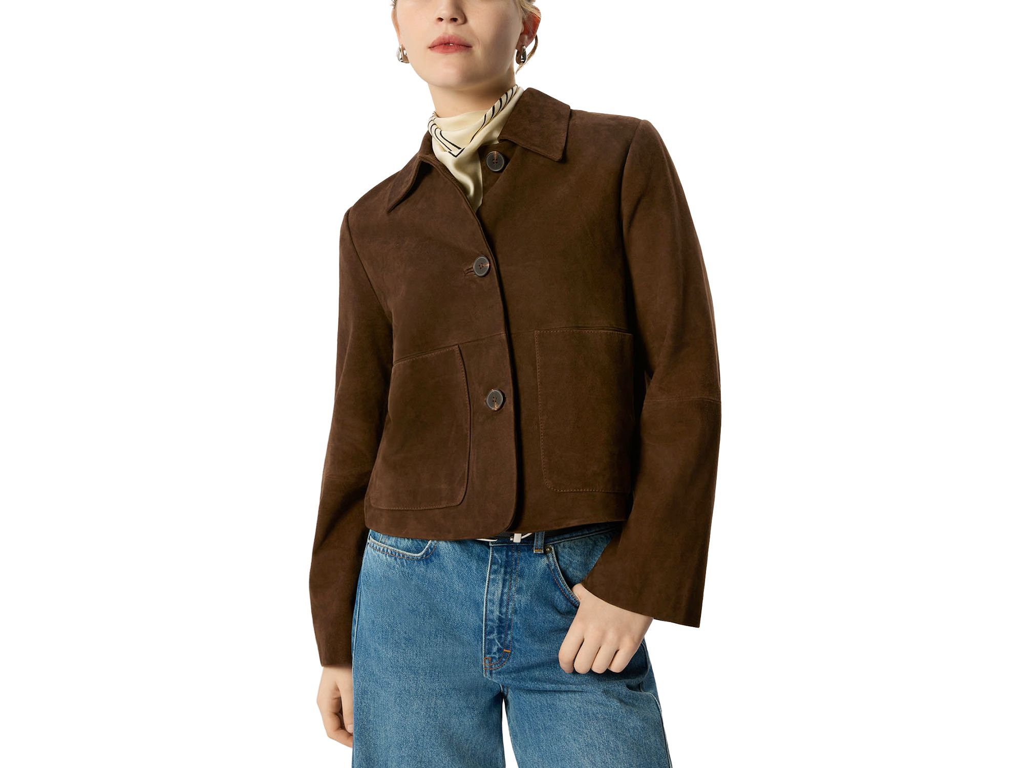 Button Cropped Suede Jacket - Image 1