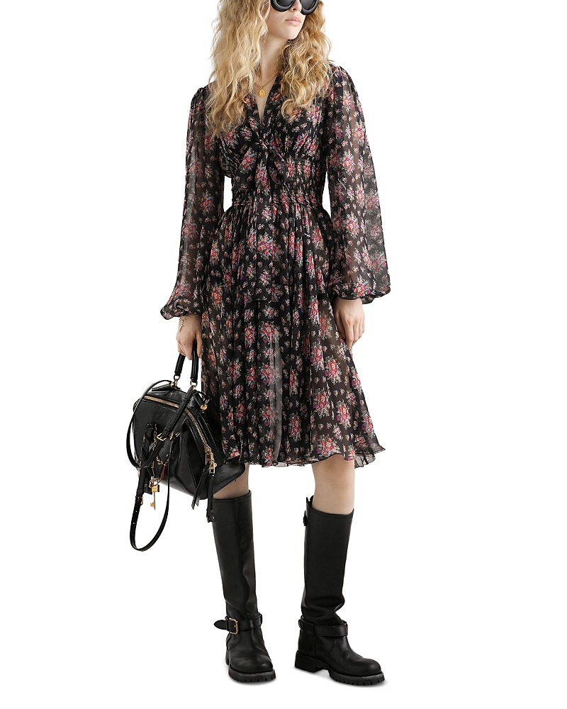 Dolce & Gabbana Silk Blend Flower Bouquet Print Chiffon Dress
