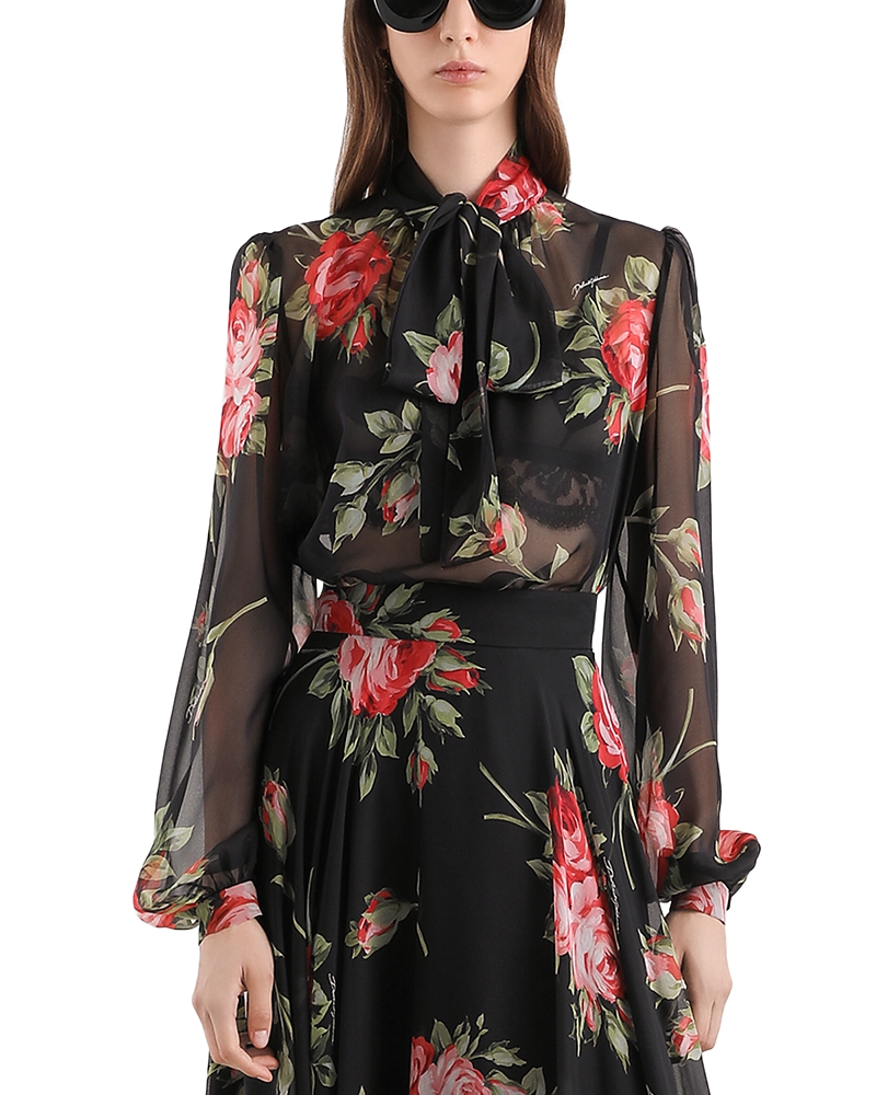 Dolce & Gabbana Silk Rose Bouquet Chiffon Top