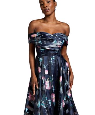 Stripe Organza Pleat Top Midi Dress