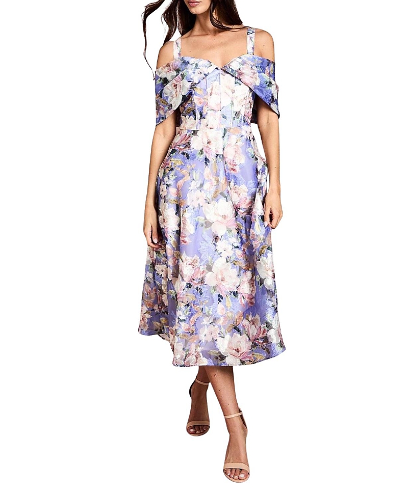 Coast Corseted Bardot Jacquard Midi Dress