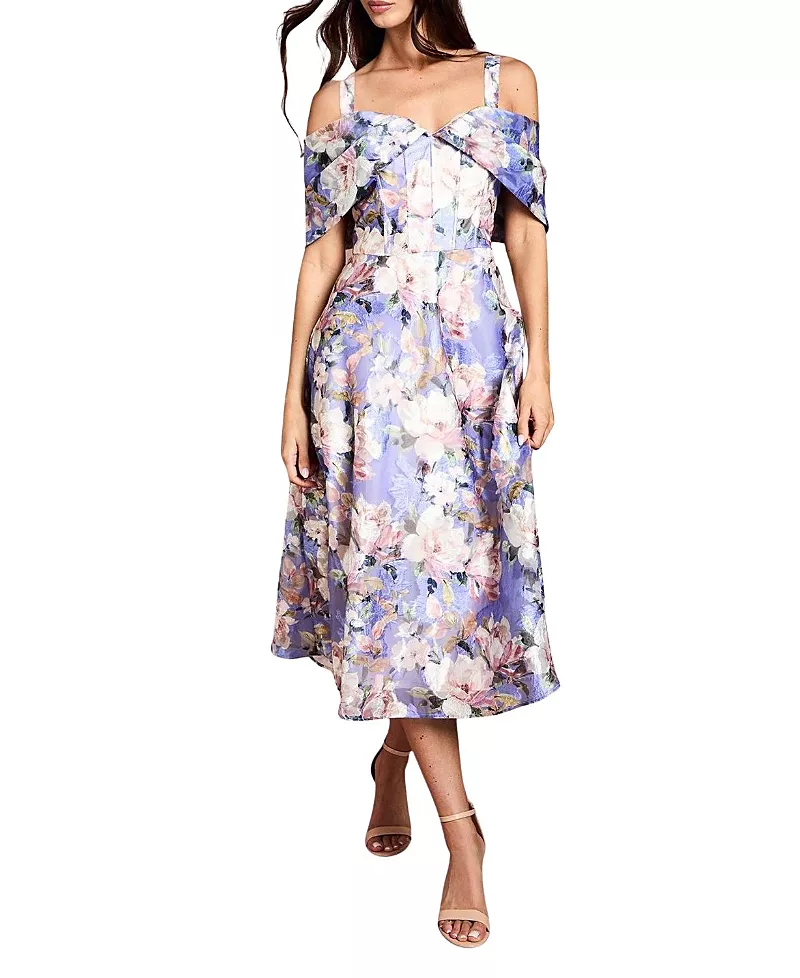 Coast Corseted Bardot Jacquard Midi Dress